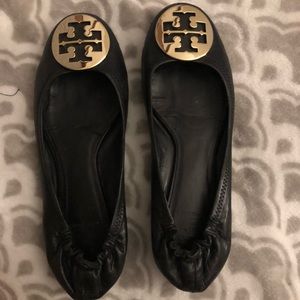 Size 9.5 Black Leather Tory Burch Flats